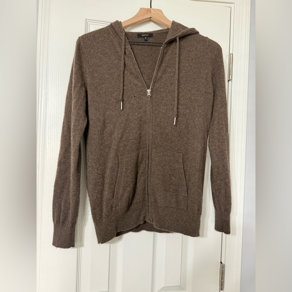 Quince Womens Mongolian Cashmere Full-Zip Luxury Hoodie Sweater Brown Size Med